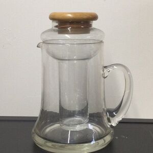 Vintage Glass Cooling Pitcher Hand Blown Teak Wood
